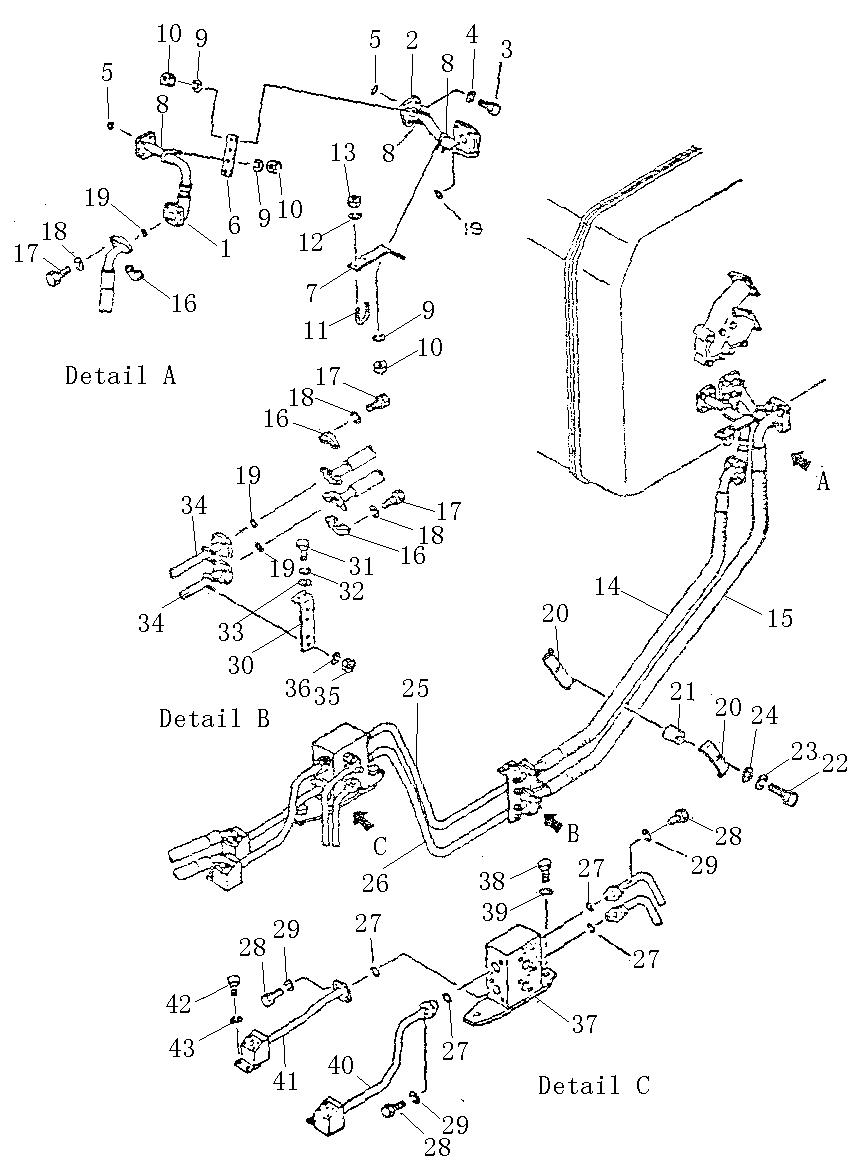 Трубопровод гидравлический (подъем отвала)  (1/2) (Beezone D32-1)