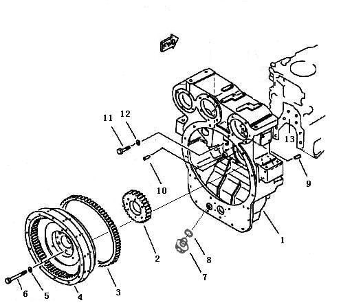 Картер маховика и отбор мощности в сборе (1 4)