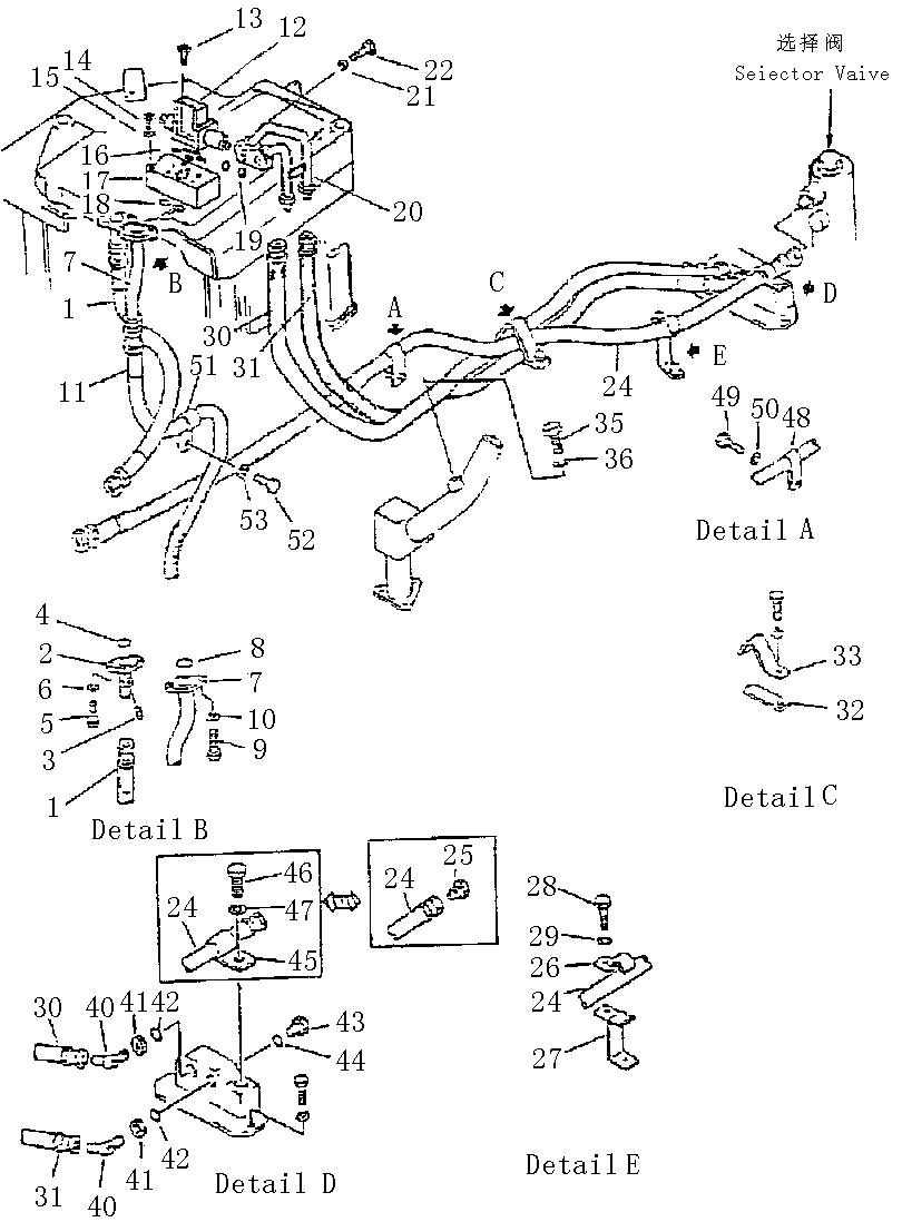 Система трубопровода сервоклапана (для подъема отвала) (Beezone D32-1)