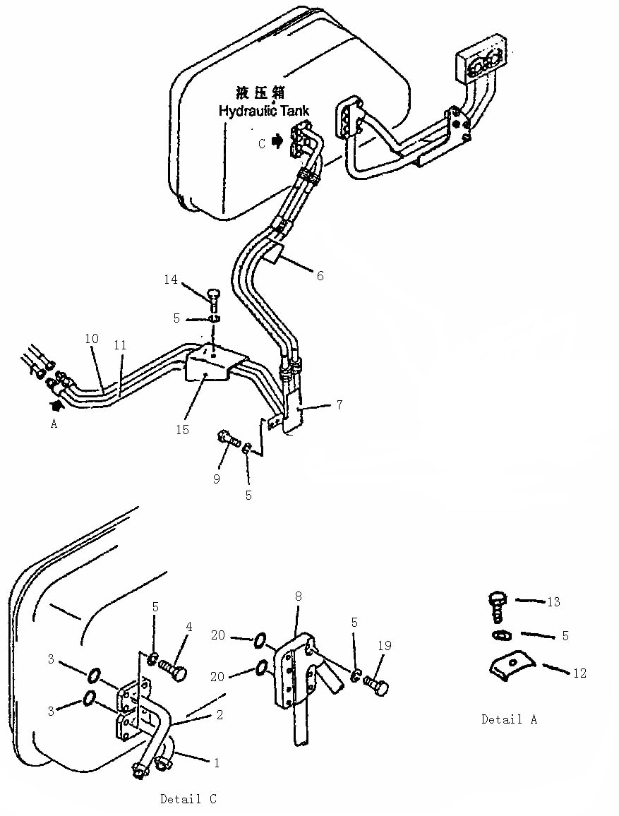 Трубопровод гидравлический (маслобак – гидроцилиндр перекоса) (1/2) (Beezone D22-1)
