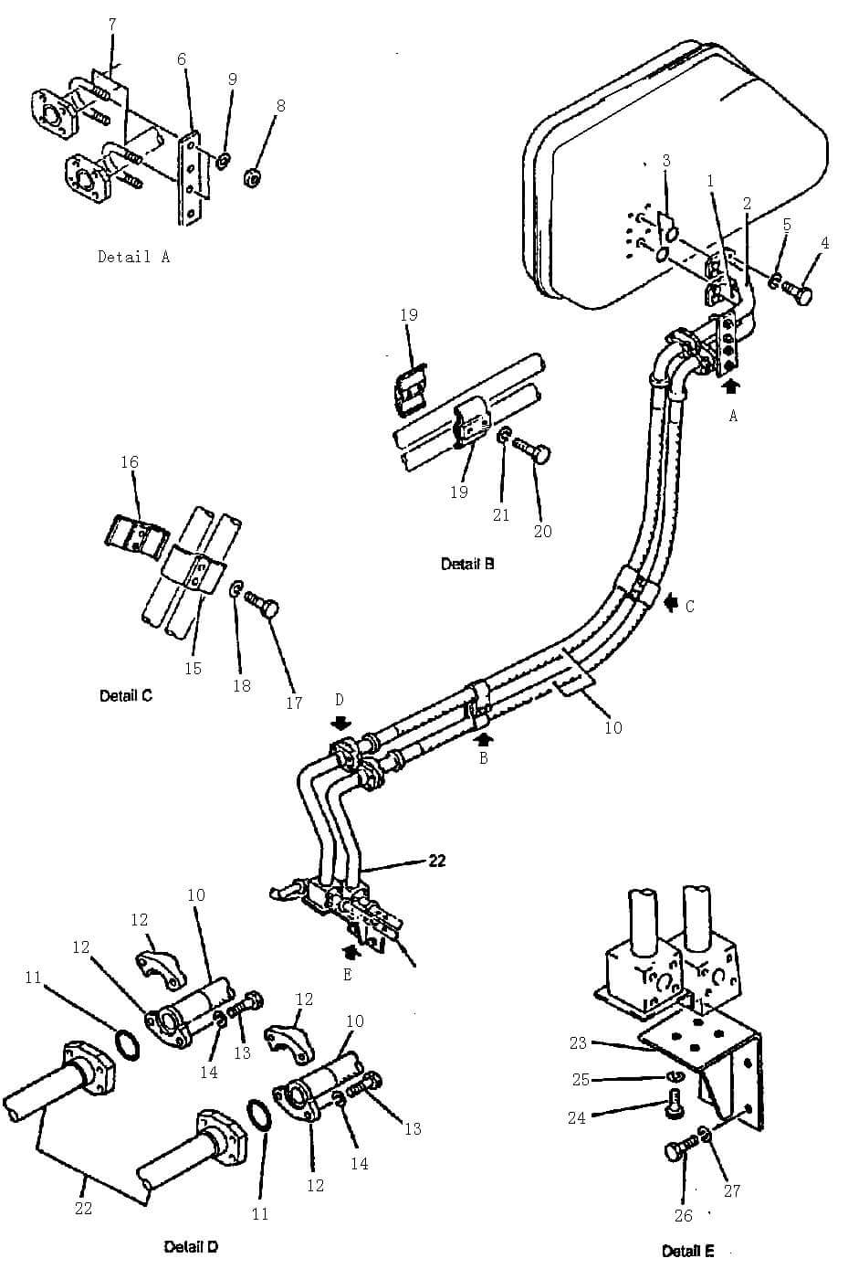 Трубопровод гидравлический (маслобак – гидроцилиндр подъема) (1/2) (Beezone D22-1)